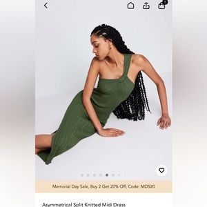 Asymmetrical Split MIDI Dress Green